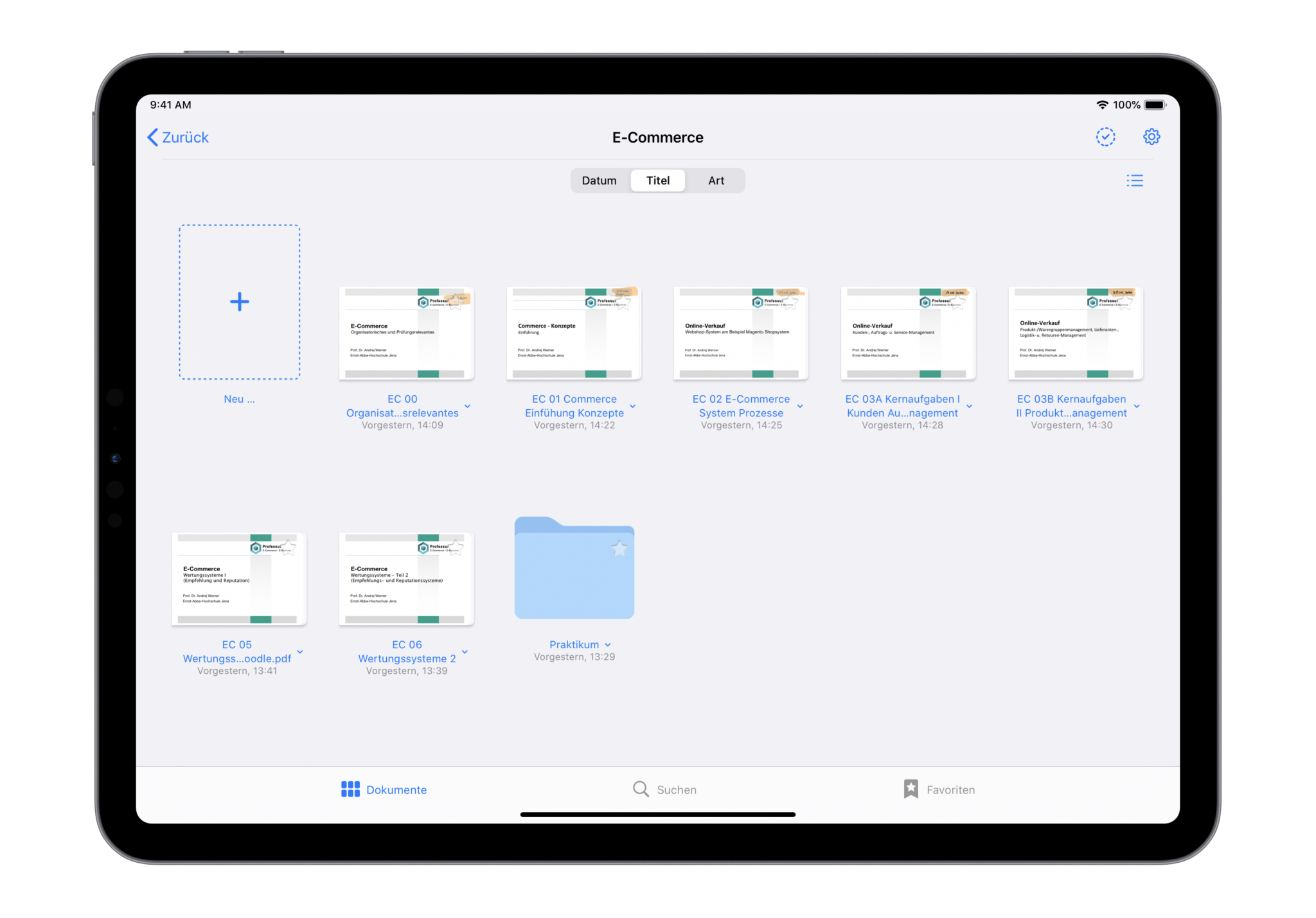 GoodNotes auf dem iPad, Organisation innerhalb eines Ordners