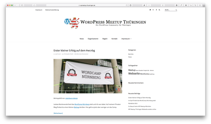Die ehemalige Webseite vom WordPress Meetup Thüringen